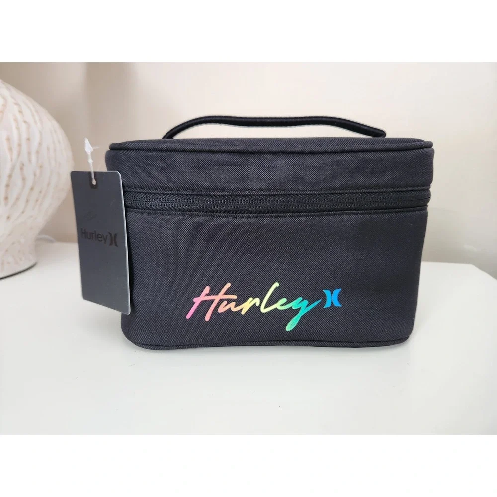Hurley Women's Cosmetic Toiletry Travel Bag  MakeUp Bag Black‎ Zip Closure